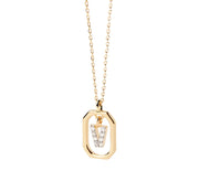 Initial Necklace V design with a lightweight anchor chain, dangling zircon-embellished pendant, and 2-inch extender for versatile wear